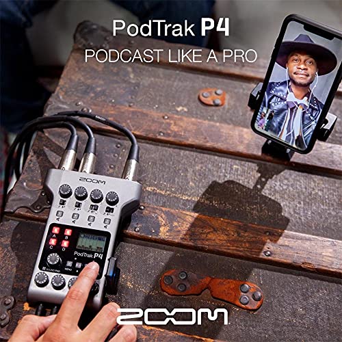 Zoom PodTrak P4 4-Input Ultimate Battery Powered Recorder for Podcasting on Windows, Mac, Android, and iOS Bundle with Blucoil USB Wall Adapter and Blucoil 32GB Silicon Power SDHC Memory Card