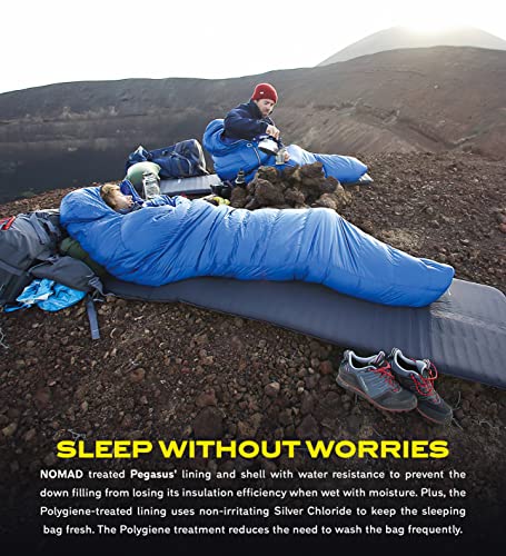 NOMAD Pegasus Mummy Sleeping Bag - Water-Resistant and Lightweight Sleep Sack with Compression Stuffsack and Mesh Storage Bag for Hikers and Campers