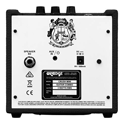 Orange Amps Crush Mini 3W Guitar Combo Amplifier (Black) Bundle with Samson SR350 Over Ear Stereo Headphones, and Blucoil Slim 9V Power Supply AC Adapter