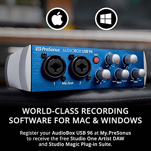 PreSonus AudioBox Studio Ultimate Bundle Complete Recording Kit with Studio Monitors and Studio One Artist, and Blucoil 2-Pack of Acoustic Isolation Pads