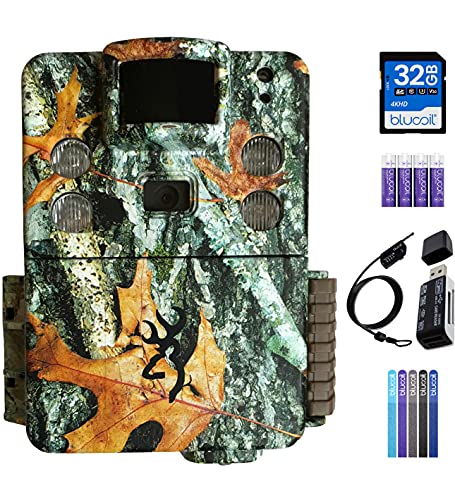 Browning BTC-5HDPX Strike Force Pro X Trail Camera for Outdoor Surveillance, Camo Bundle with Blucoil 32GB SDHC Memory Card, 6.5' Cable Lock, 4 AA Batteries, 5X Cable Ties, and VidPro Card Reader