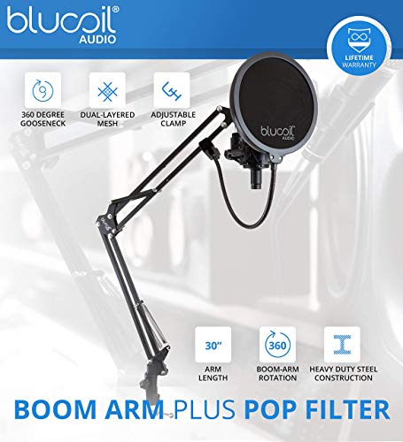 Zoom ZDM-1 Dynamic Microphone for Podcasts, Broadcasts, and Music Recording Bundle with Blucoil Boom Arm Plus Pop Filter, and 10-FT Balanced XLR Cable