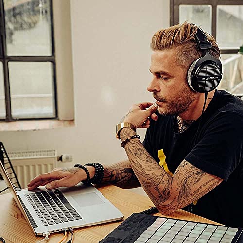 blucoil Beyerdynamics DT 990 Pro 250 Ohm Over-Ear Studio Headphones Bundle Portable USB Audio Interface for Windows and Mac, 6' 3.5mm Audio Extension Cable, and Aluminum Headphone Hook