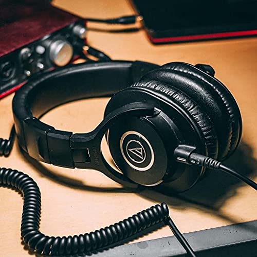 Audio-Technica ATH-M40x Professional Studio Monitor Headphones Bundle with Blucoil Aluminum Headphone Hook, Y Splitter Cable for Audio & Mic, and 2-Pack of Headphone Replacement Earpads