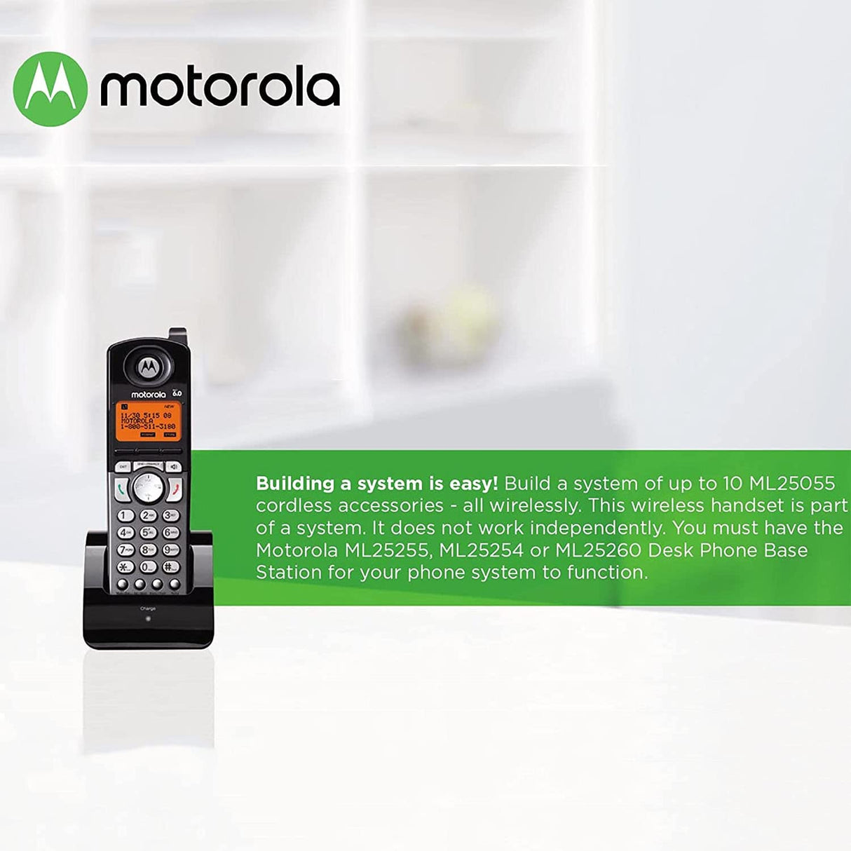Motorola ML25260 2-Line Corded Phone with Full Duplex Speakerphone & Caller ID/Call Waiting Bundle with 3-Pack of ML25055 DECT 6.0 Cordless Handsets, Blucoil 10' Cat5e Cable, and 10 AAA Batteries