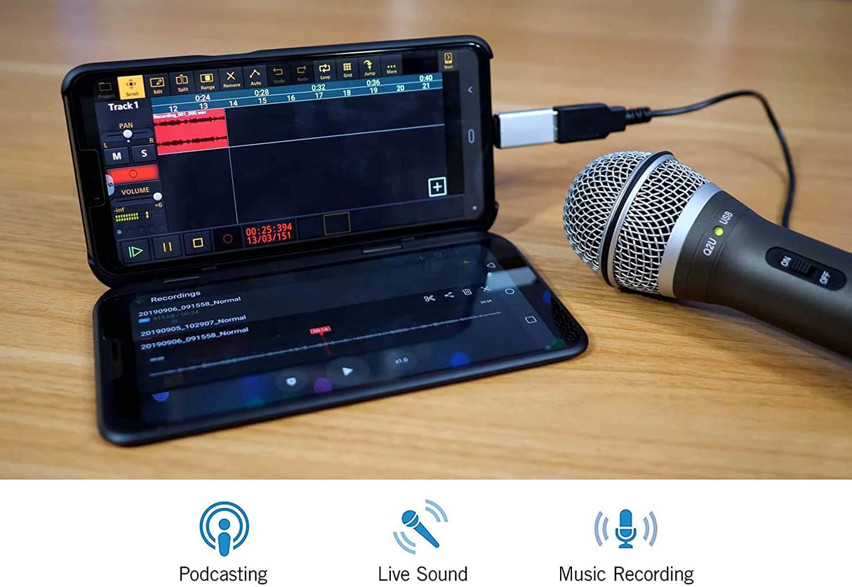 Samson Q2U USB/XLR Dynamic Microphone for Recording and Podcasting Bundle with SR350 Over-Ear Stereo Headphones, Blucoil 4-Channel Headphone Amp, and USB-A Mini Hub - Compatible with Mac/Windows