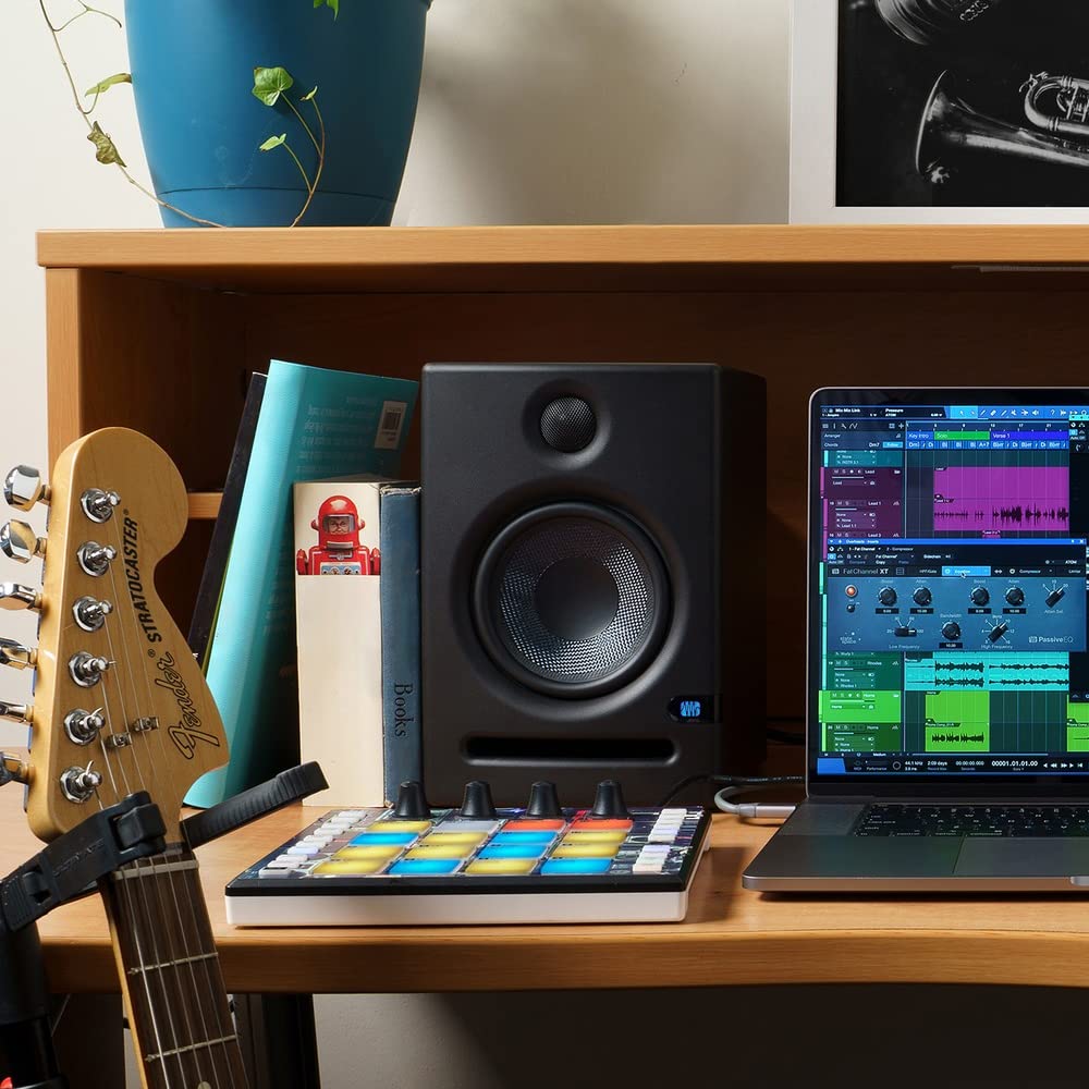 blucoil Eris E5 2-Way 5.25" Near Field Studio Monitor (Single) for Computer, Audio Interface, Gaming System, Media Player Bundle Wireless Mic System, and Samson R21S Dynamic Microphone