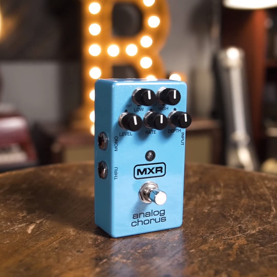 MXR M234 Analog Chorus Pedal Bundle with Blucoil Slim 9V 670mA Power Supply AC Adapter, 2-Pack of Pedal Patch Cables, and 4-Pack of Celluloid Guitar Picks