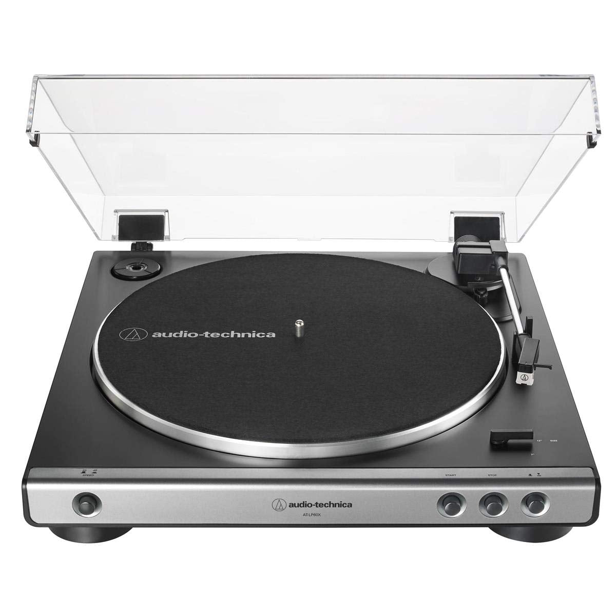 Audio-Technica AT-LP60X-GM Fully Automatic Belt-Drive Stereo Turntable, Gunmetal/Black, Hi-Fi, 2 Speed, Dust Cover, Anti-Resonance, Die-Cast Aluminum Platter