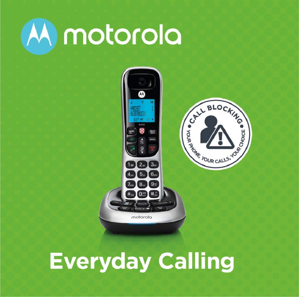 Motorola CD4012 DECT 6.0 Cordless Phones with Digital Answering Machine and Call Block (2-Pack) Bundle with Blucoil 10-FT 1 Gbps Cat5e Cable, and Reusable Cable Ties (5-Pack)