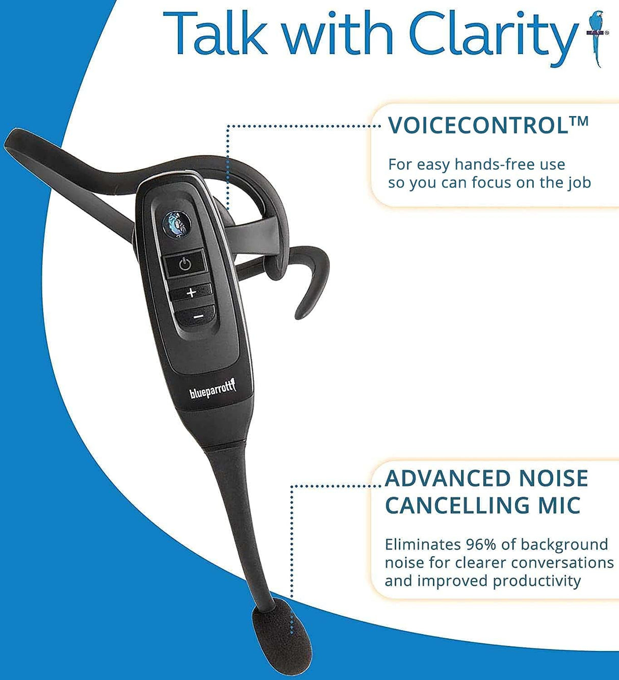 BlueParrott C400-XT Voice-Controlled Bluetooth Headset - Industry Leading Sound with Long Wireless Range, Noise-Cancelling - Compatible with iOS and Android (Black) Bundle with Blucoil Carrying Case