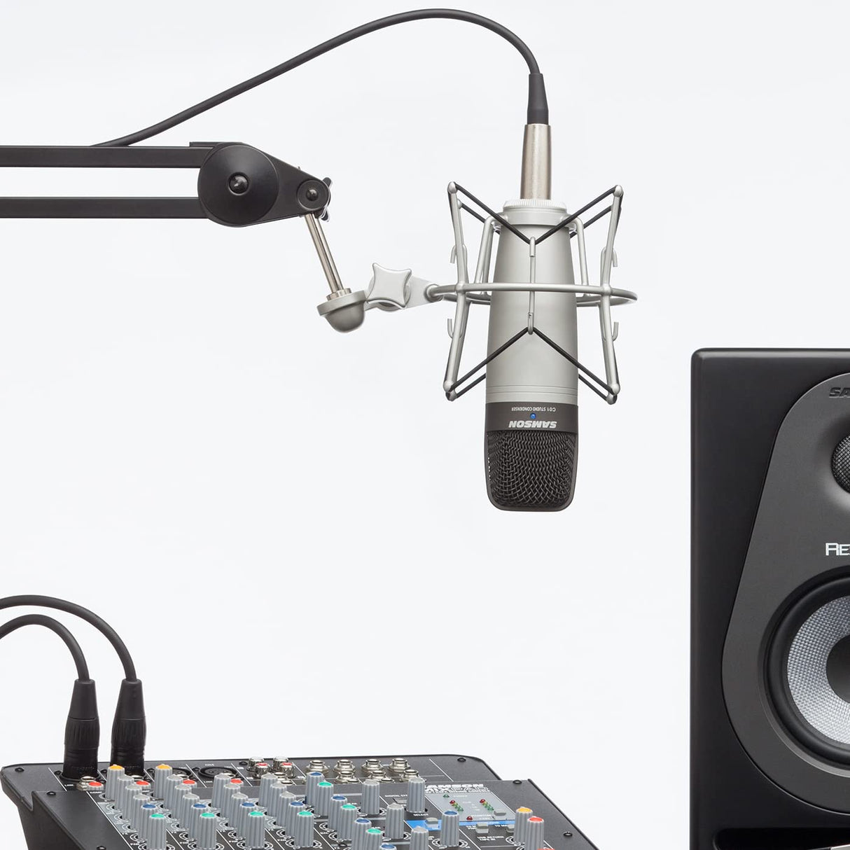 blucoil Samson C01 Large-Diaphragm Cardioid Condenser Microphone for Vocals, Acoustic Guitar, Piano, Overhead Drum Kit Bundle 10-FT Balanced XLR Cable, and 5-Pack of Reusable Cable Ties