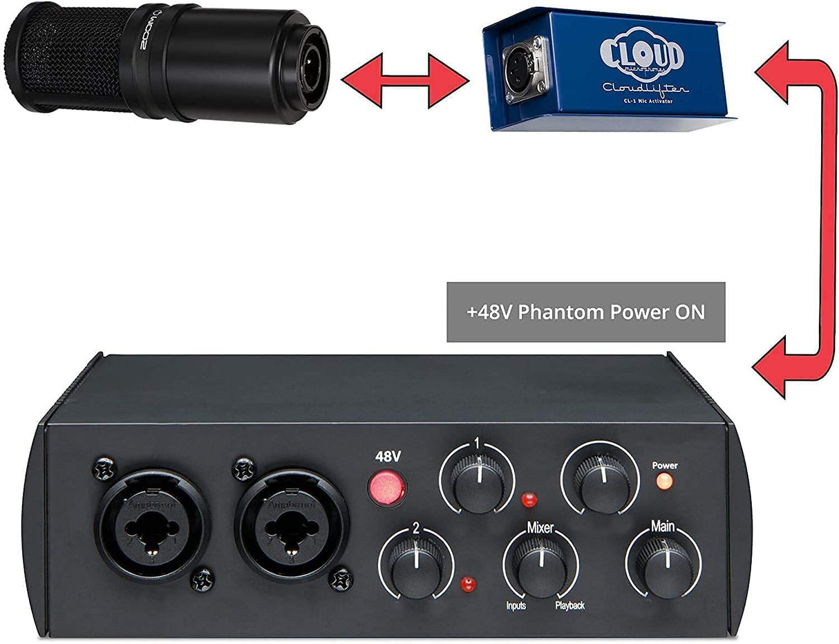Cloud Microphones Cloud Lifter CL-1 Mic Activator for Passive Dynamic and Ribbon Mics Bundle with Samson R21S Dynamic Microphone, SR350 Over-Ear Stereo Headphones, and Blucoil 10' XLR Cable