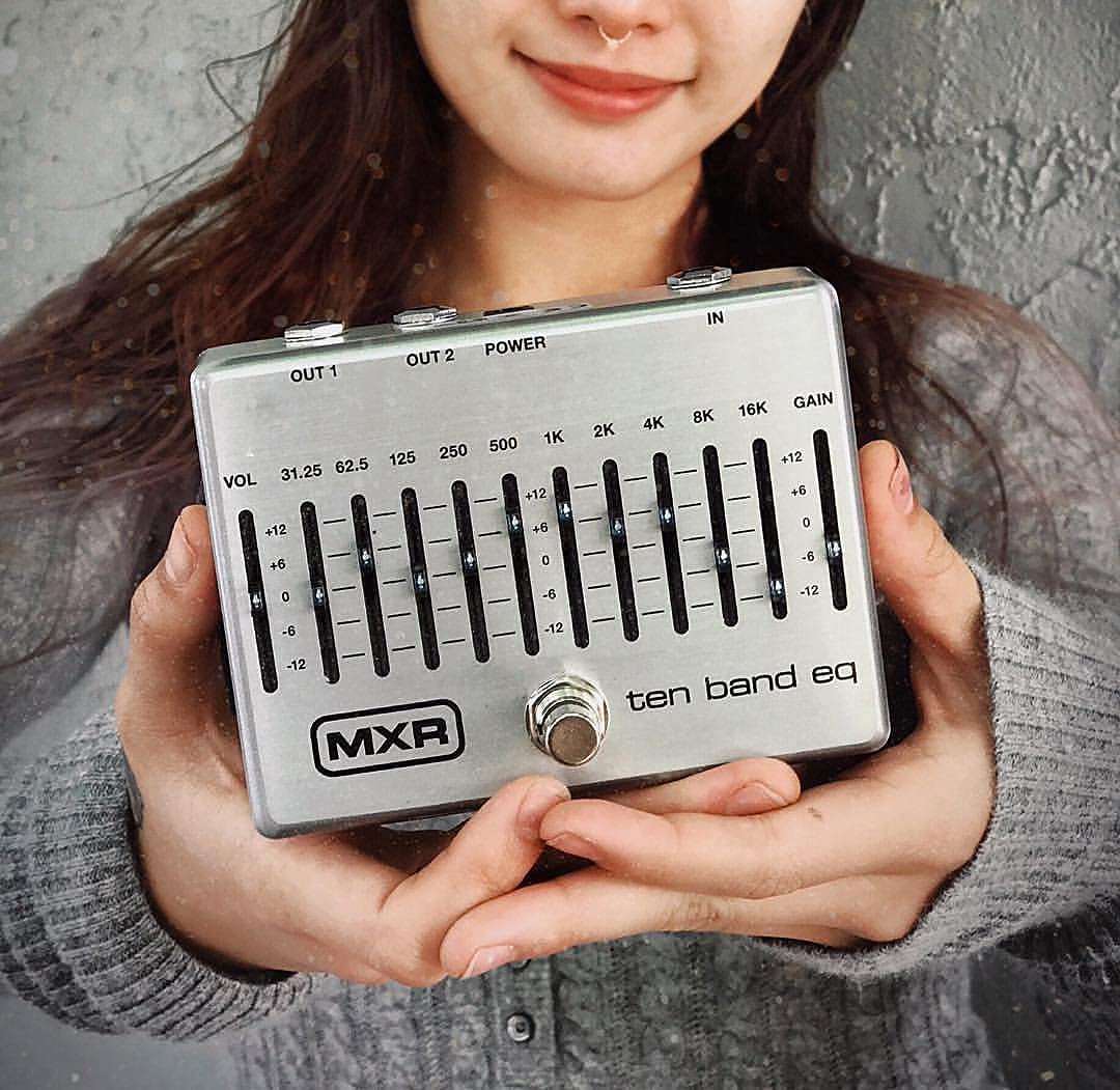 MXR M108S Ten Band EQ Guitar Effects Pedal with 18V Power Supply Bundle with Blucoil 10' Straight Instrument Cable (1/4"), 2x Patch Cables, 4x Guitar Picks, and 5x Cable Ties