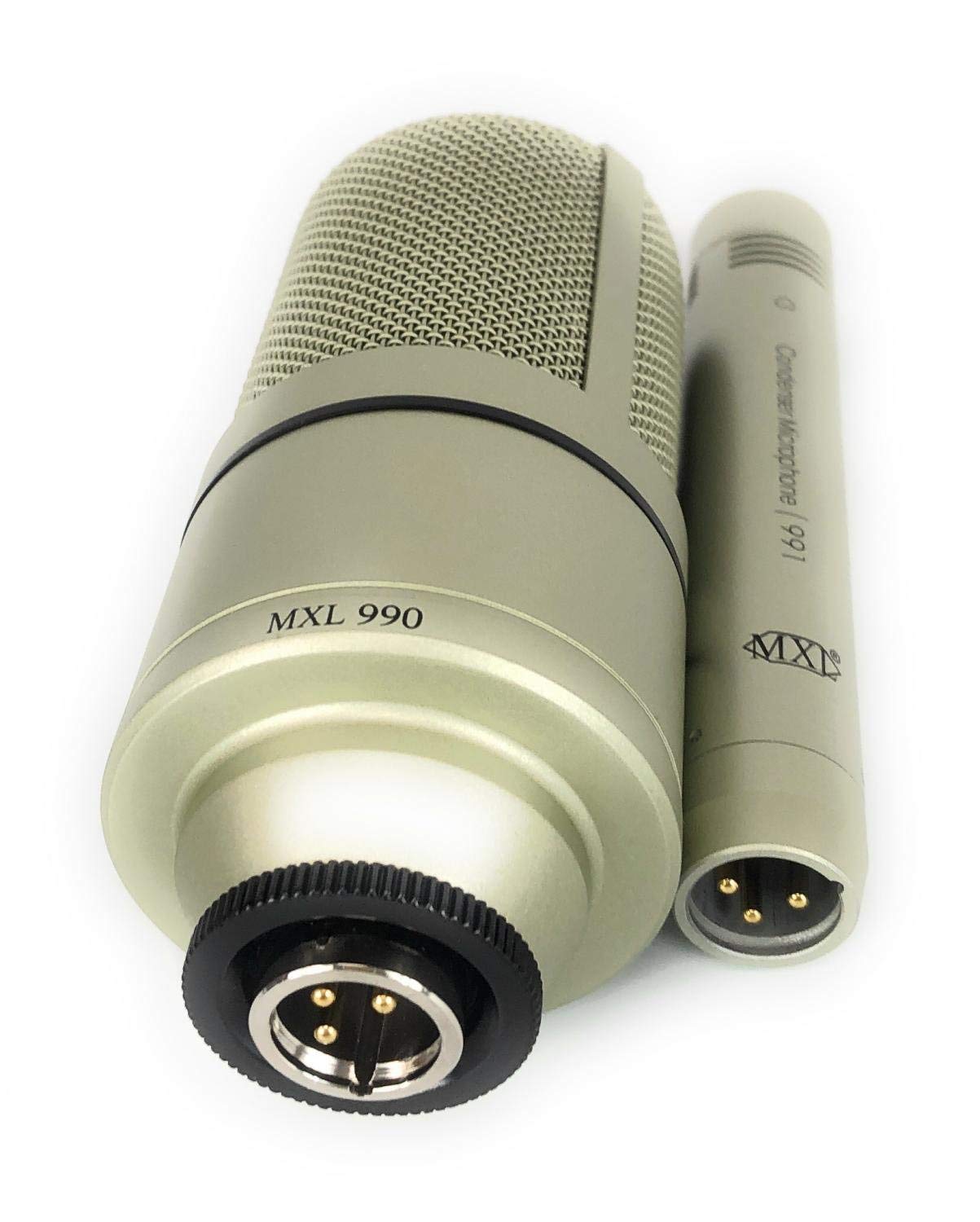 blucoil MXL 990/991 Recording Microphone Package Bundle with Hard Mount Mic Stand Adapters, 2-Pack of 10-FT Balanced XLR Cables, and 5-Pack of Reusable Cable Ties