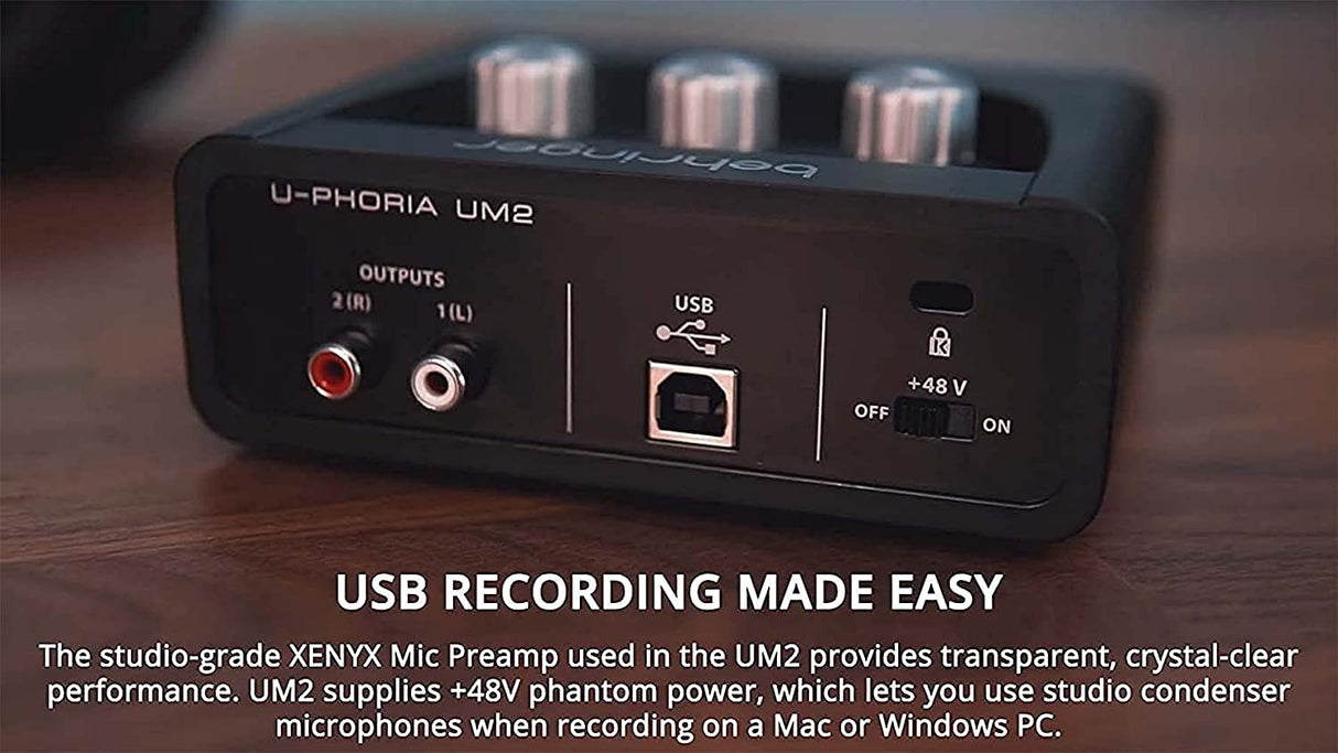 Audio Technica AT4040 Cardioid Condenser Microphone Bundle with Behringer U-PHORIA UM2 USB Audio Interface for Windows & Mac, Blucoil 10-FT Balanced XLR Cable, Pop Filter Windscreen, and 5x Cable Ties