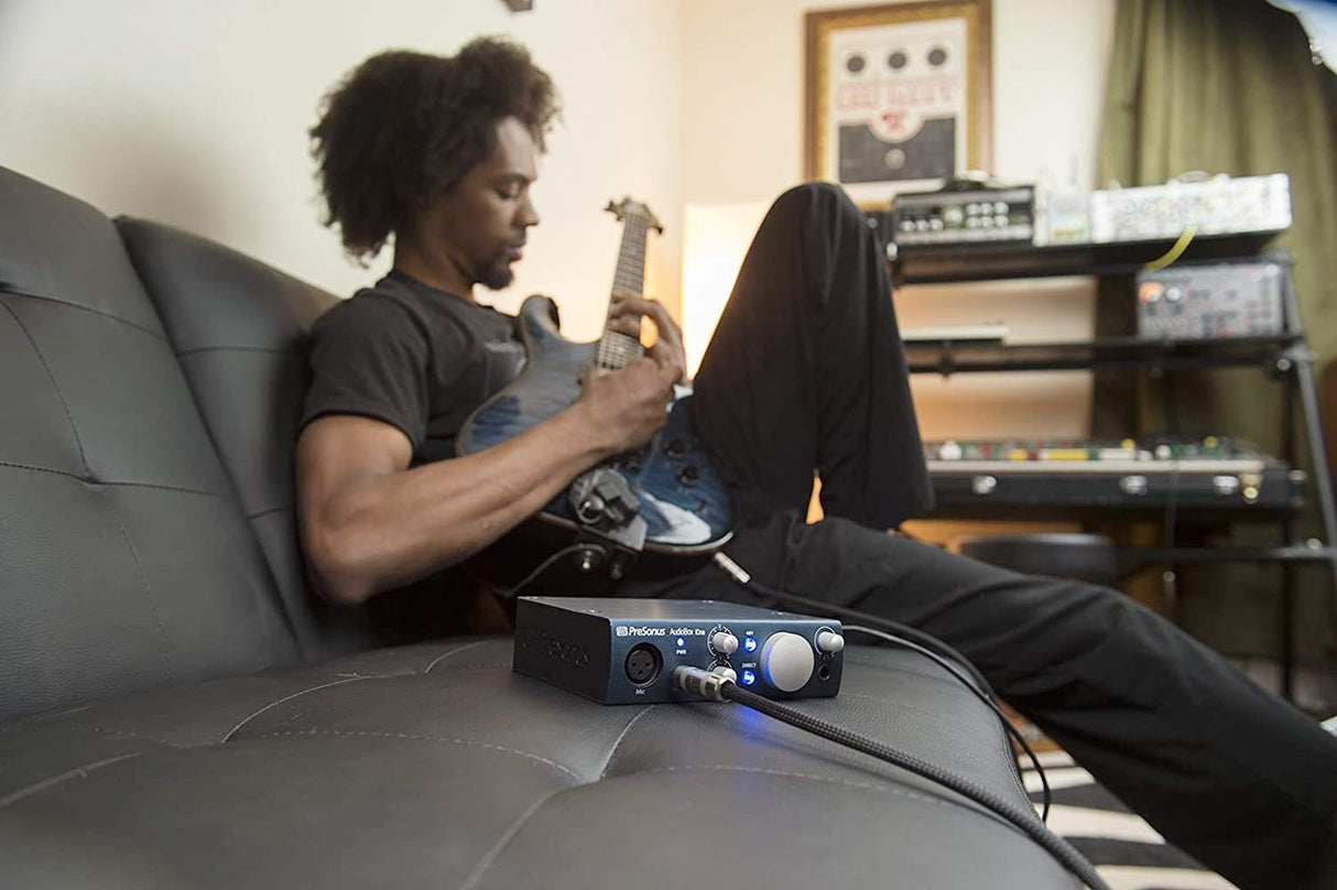 PreSonus AudioBox iOne 2x2 USB/iPad Audio Interface for Windows, Mac, and iOS Bundle with Blucoil Boom Arm Plus Pop Filter, 10-FT Balanced XLR Cable, and 10-FT Straight Instrument Cable (1/4in)