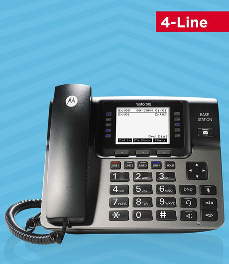 Motorola ML1000 DECT 6.0 Expandable 4-line Business Phone System with Voicemail, Digital Receptionist Bundle with Blucoil 4 AAA Batteries, 10' Cat5 Cable, and 1080p USB Webcam with Built-in Microphone