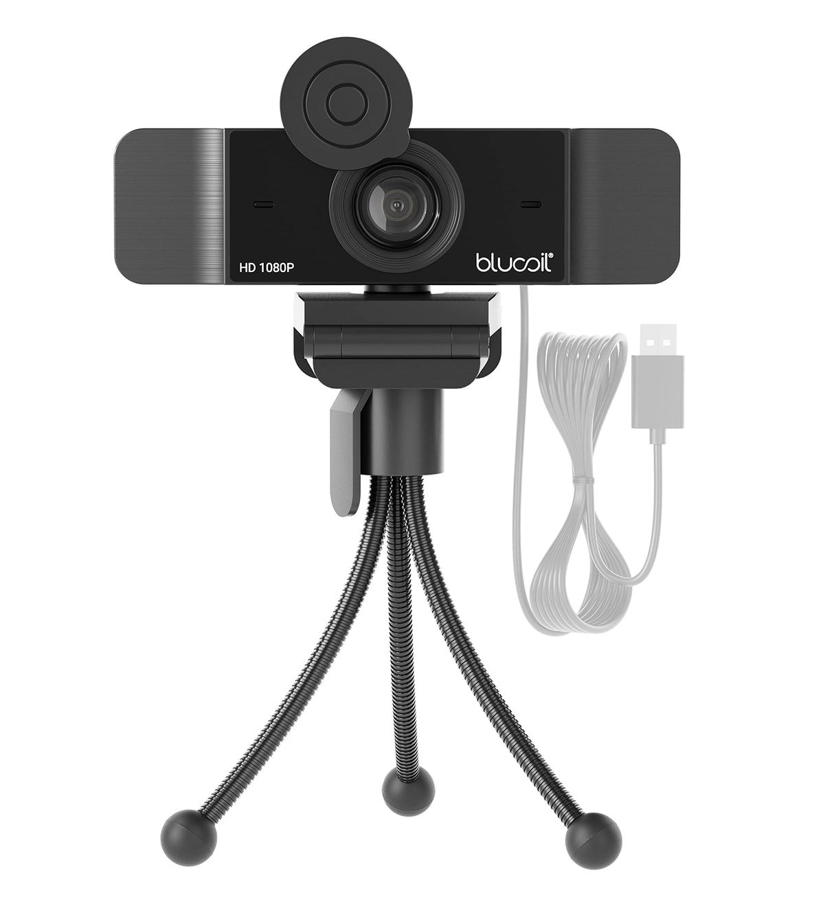 blucoil Full HD 1080p USB Webcam with Built-in Microphone, Low Light Correction, Wide Angle, Lens Cover and Tripod - for Desktop, Laptop, Windows, Mac, Video Conferencing, Live Streaming, and Gaming