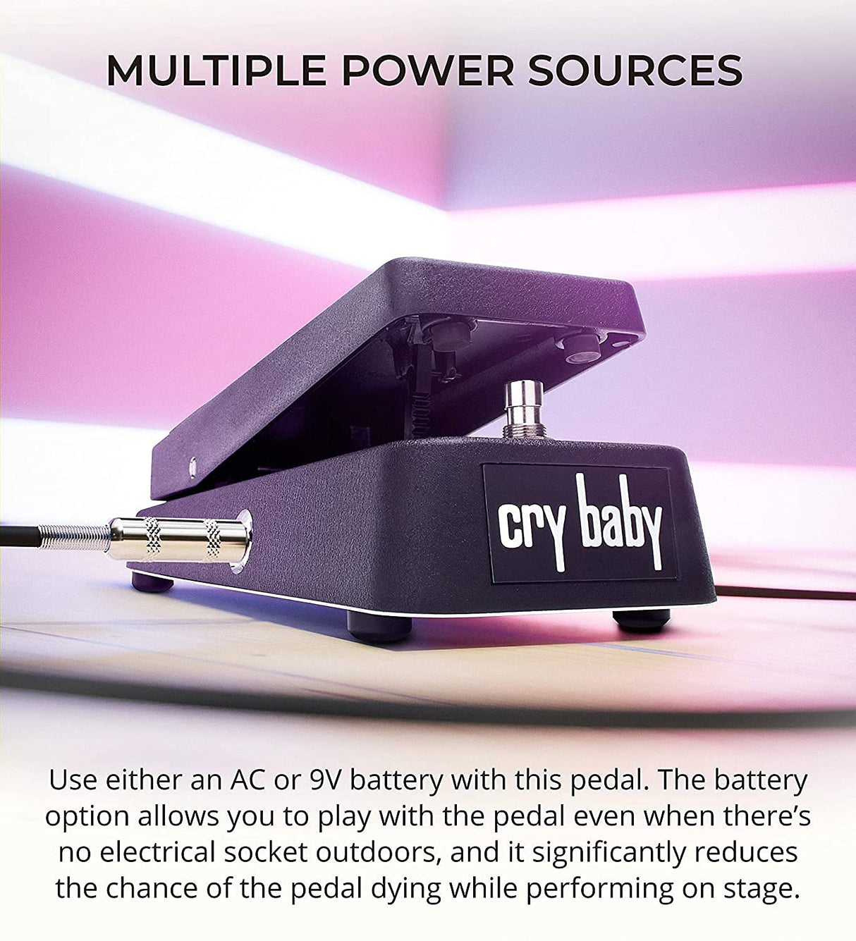 Dunlop GCB95 Cry Baby Standard Wah Pedal Bundle with Blucoil Slim 9V Power Supply AC Adapter, 10' Straight Instrument Cable (1/4"), 2-Pack of Pedal Patch Cables, and 4-Pack of Celluloid Guitar Picks