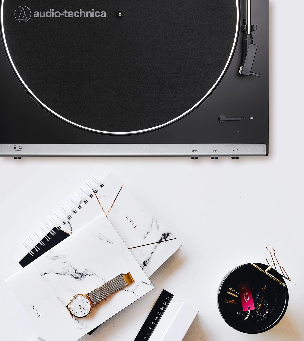 Audio Technica AT-LP60X-GM Fully Automatic Belt-Drive Stereo Turntable, Gunmetal/Black, Hi-Fi, 2 Speed Bundle with Blucoil Vinyl Cleaning Kit, LP Inner Sleeve, and 12" Turntable Slipmat