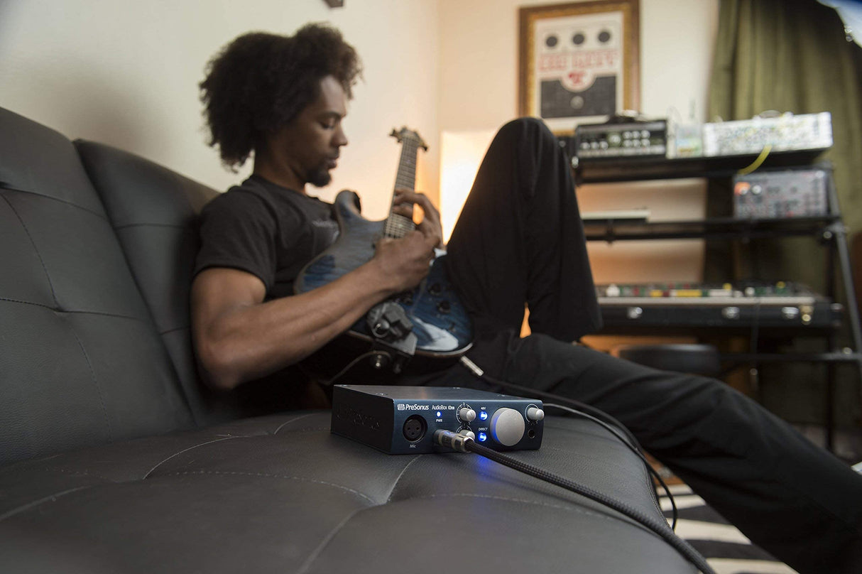 PreSonus AudioBox iOne 2x2 USB Audio Interface with Studio One Artist Bundle with Blucoil Cardioid Condenser Studio XLR Microphone, Pop Filter, 10' XLR Cable, and 5-Pack of Reusable Cable Ties