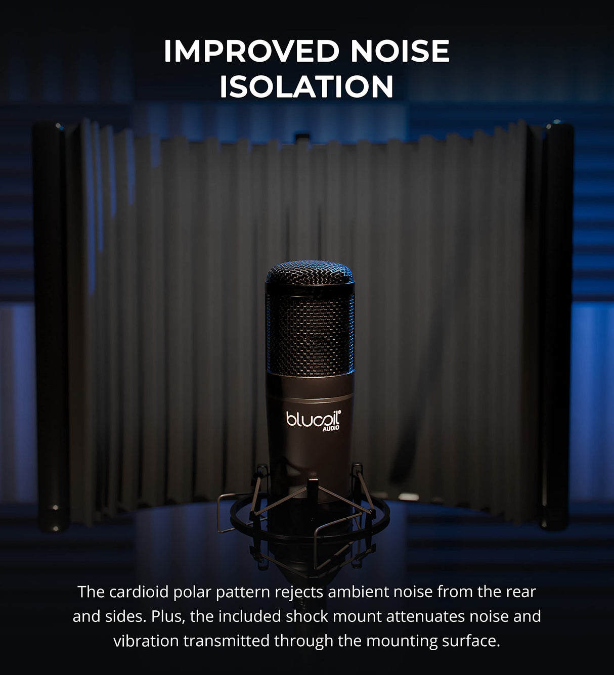 Blucoil Cardioid Condenser Studio XLR Microphone Bundle with Boom Arm Plus Pop Filter, Headphone Amp, Aluminum Headphone Hook, 5' TRS to TS Stereo Breakout Cable, and 6' 3.5mm Audio Extension Cable