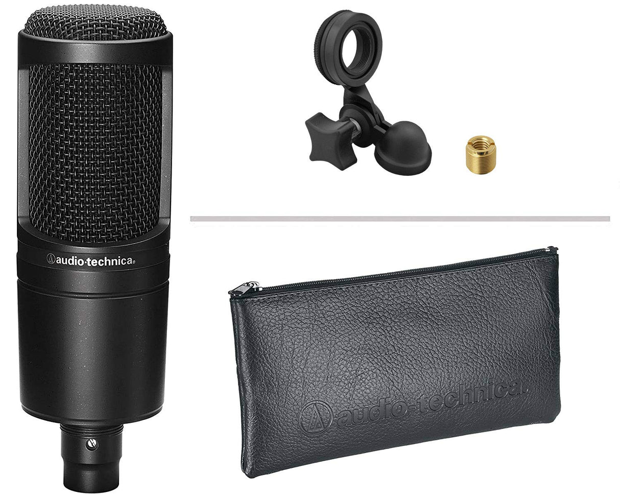 Audio-Technica AT2020 Cardioid Condenser Microphone Bundle with Blucoil 4-Pack of 12 Acoustic Foam Isolation Panel Wedges, 10' XLR Cable, Boom Arm Plus Pop Filter, and Samson SR350 Headphones