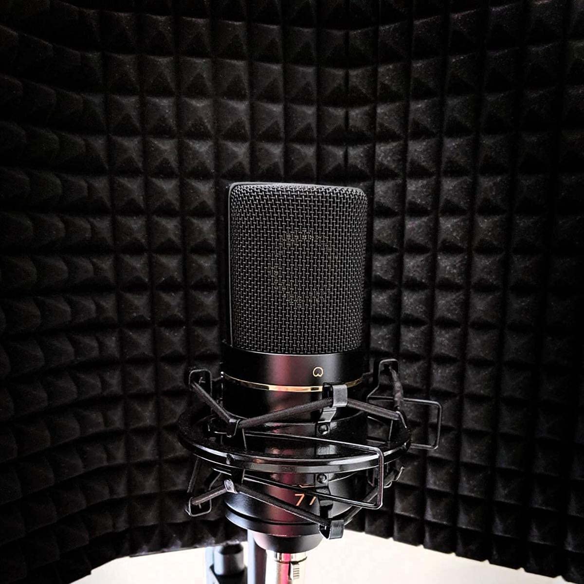 blucoil MXL 770 Cardioid Condenser Microphone (Black) Bundle 10-FT Balanced XLR Cable, Boom Arm Plus Pop Filter, 4X 12 Acoustic Wedges, and Samson SR350 Over-Ear Stereo Headphones