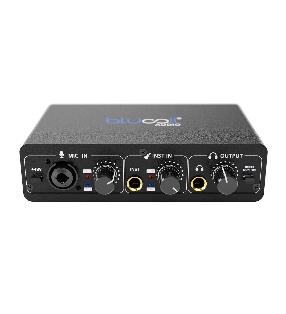 Blucoil Portable USB Audio Interface with 48V Phantom Power, USB Bus Power, Low-Latency Direct Monitoring for Home Studio Recording, Streaming, Gaming, and Podcasting on Windows and Mac