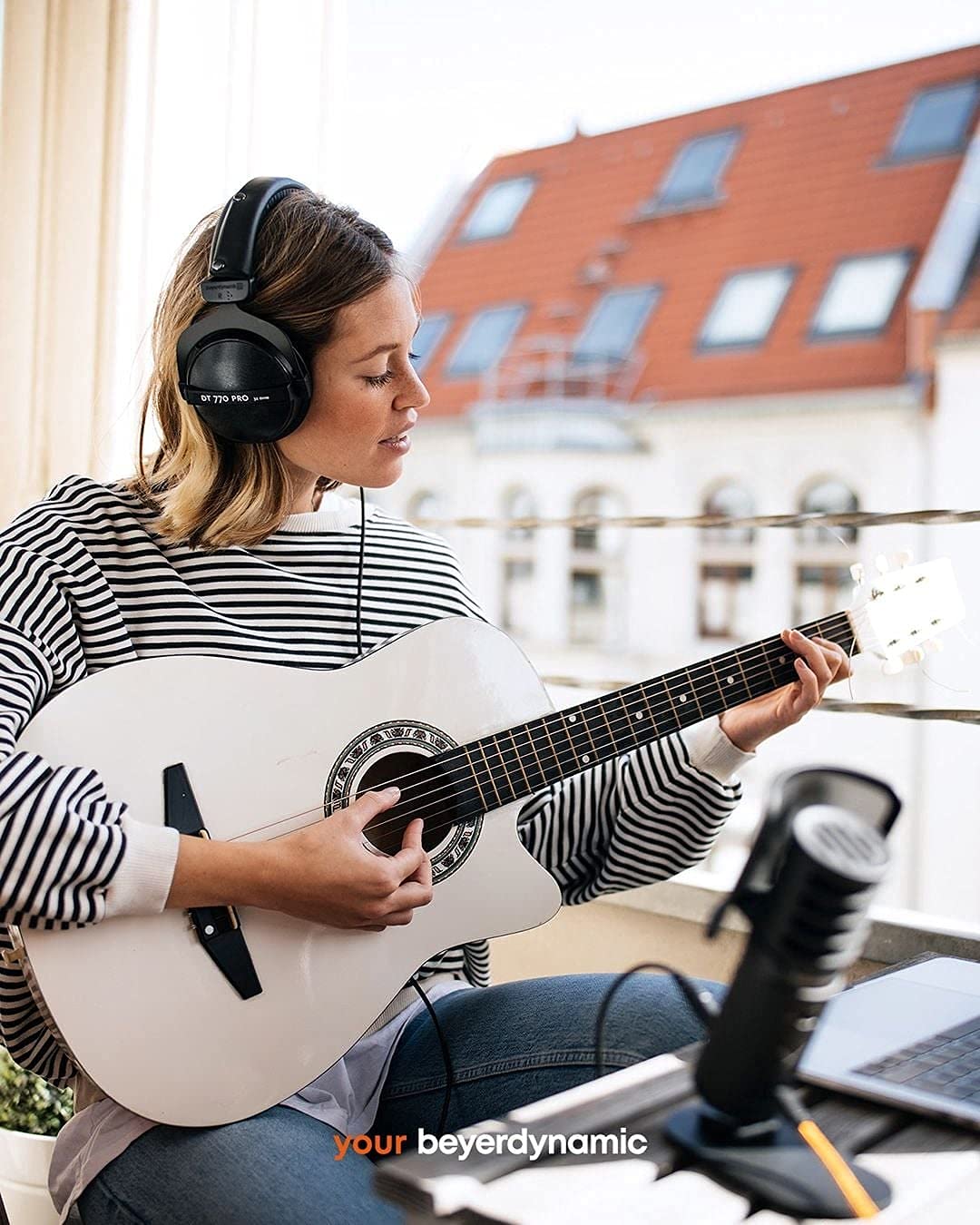 blucoil Beyerdynamic DT 770 PRO 32 Ohm Over-Ear Studio Headphones in Black for Smartphones, Tablets, Mobile Devices Bundle 4-Channel Headphone Amplifier, and 6' 3.5mm Extension Cable