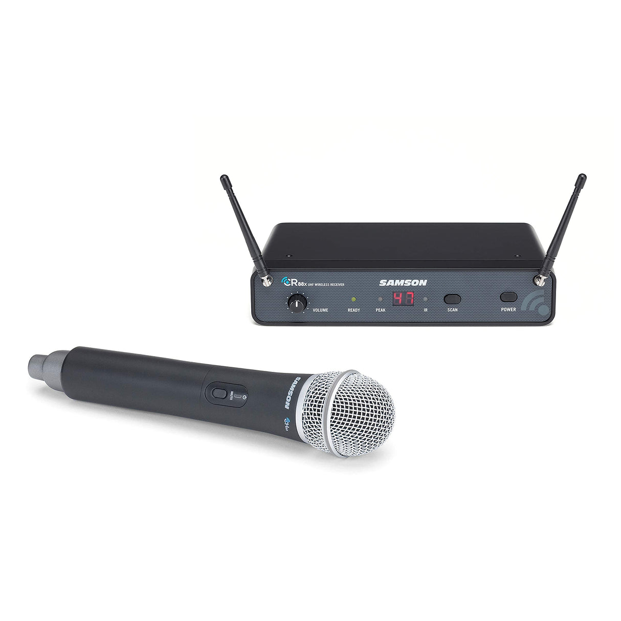 Samson Concert 88x Handheld Wireless System with Q7 Microphone (D Band) (SWC88XHQ7-D) Bundle with Blucoil 10' XLR Cable, 5-Pack of Reusable Cable Ties, and 10' Straight Instrument Cable (1/4")