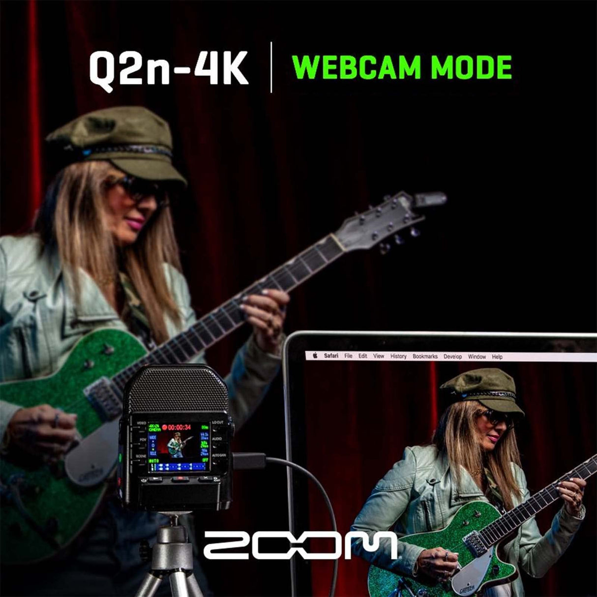 blucoil Zoom Q2N-4K Handy Video Recorder Bundle with Samson SR350 Over-Ear Stereo Headphones, Silicon Power 128GB SDXC Card, 3' USB Extension Cable, USB Wall Adapter, and Camera Cleaning Kit