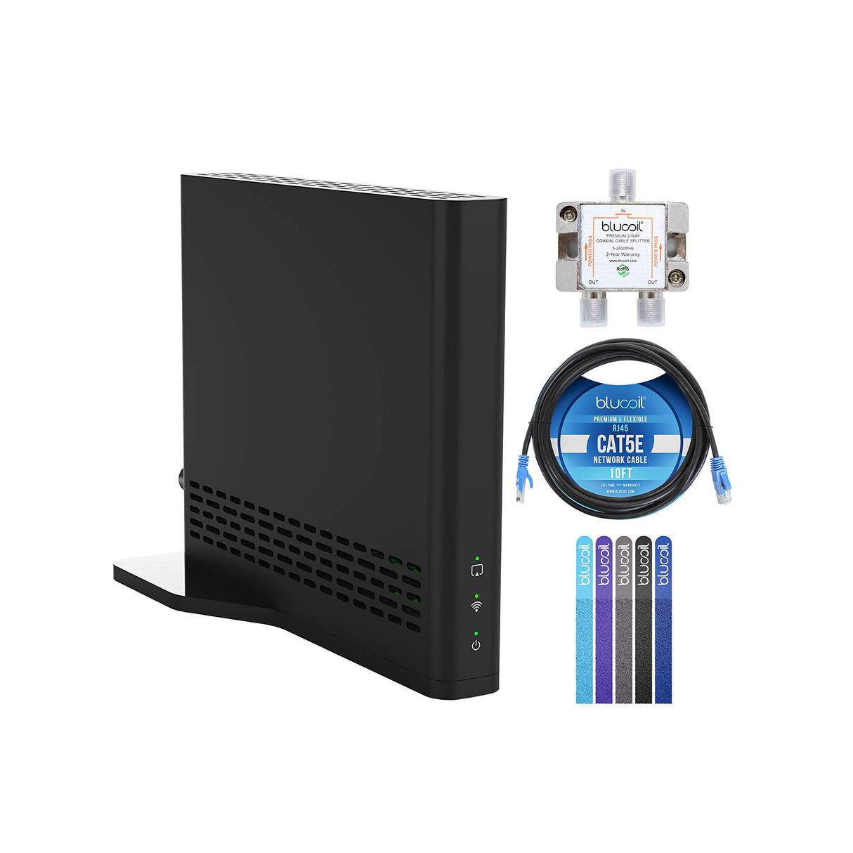 AirTV 2 Dual OTA TV Tuner with Integrated DVR - iOS, Android, Roku Compatible Bundle with Blucoil 2-Way TV Coaxial Cable Splitter, 10-FT Cat5e Cable, and 5X Cable Ties | Bonus $25 Sling TV Credit