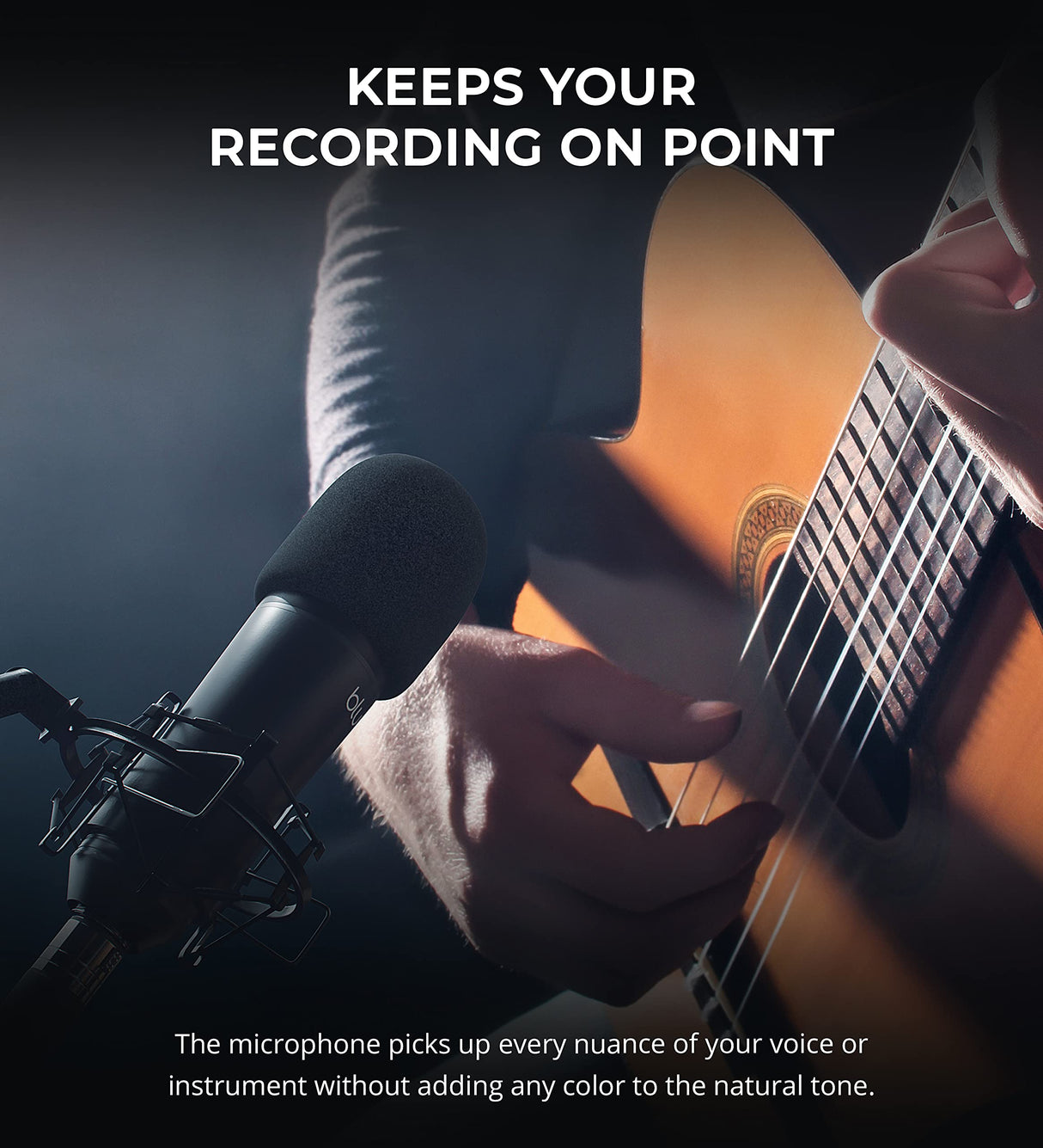 Blucoil Cardioid Condenser Studio XLR Microphone Bundle with Boom Arm Plus Pop Filter, Headphone Amp, Aluminum Headphone Hook, 5' TRS to TS Stereo Breakout Cable, and 6' 3.5mm Audio Extension Cable