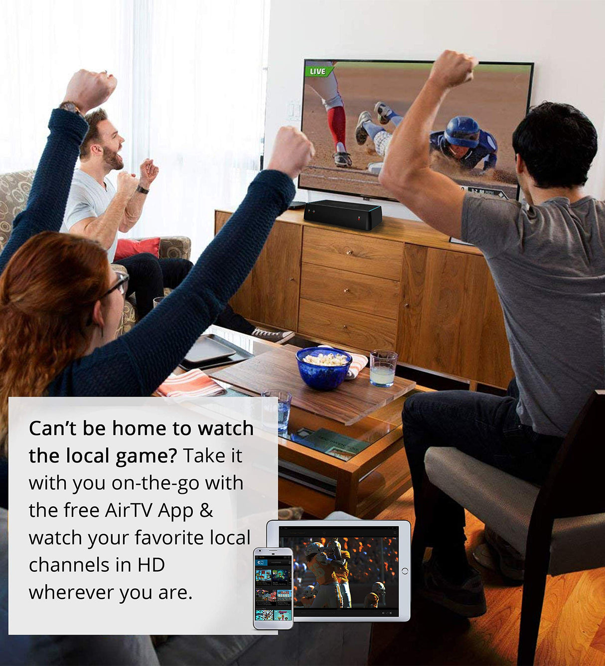 Sling AirTV Dual-Tuner Local Channel Streamer for TVs and Mobile Devices with DVR Capabilities and Works w/Sling TV Bundle with Mohu 25 Mile HDTV Antenna and Blucoil 5-Pack of Reusable Cable Ties