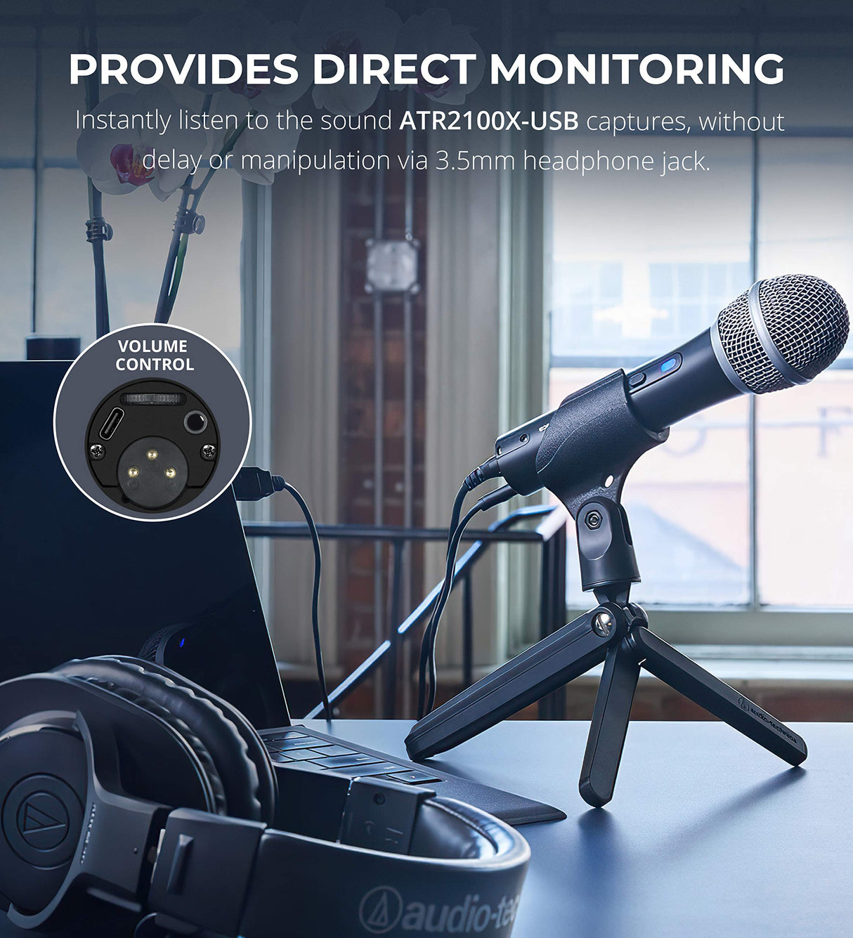 Audio-Technica ATR2100X-USB Cardioid Dynamic Microphone (ATR Series) Bundle with Behringer U-PHORIA UM2 Audio Interface for Windows & Mac, Blucoil 3' USB Extension Cable, and Boom Arm Plus Pop Filter