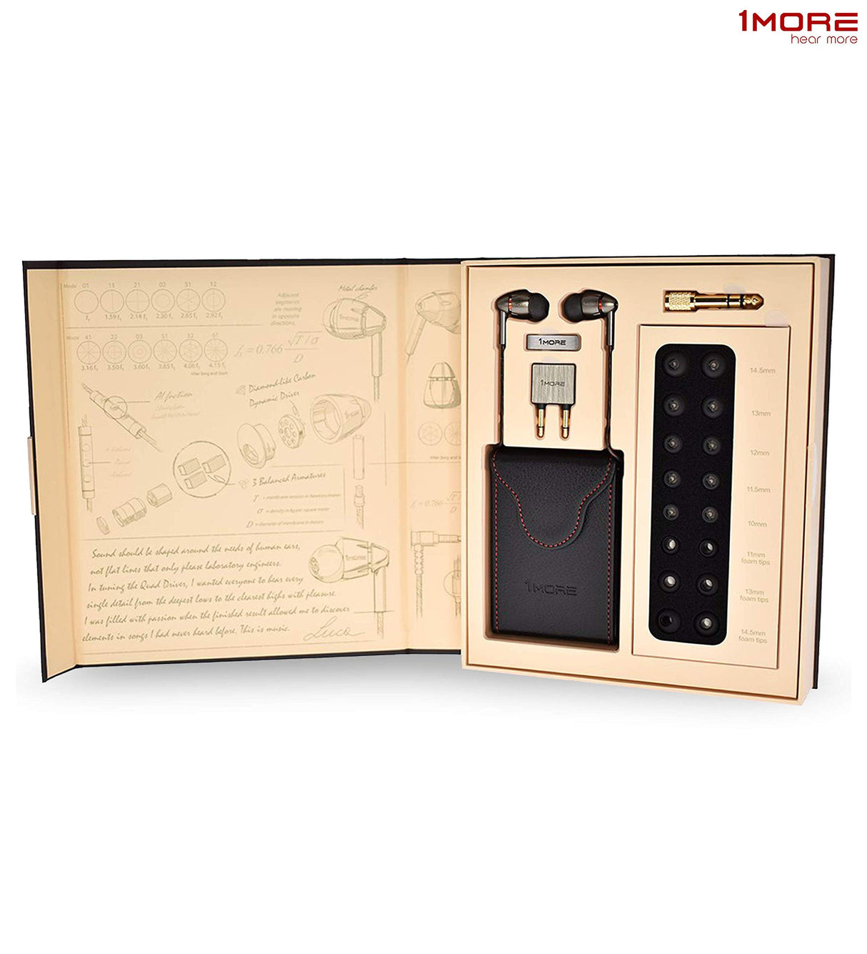 1MORE E1010 Quad Driver In-Ear Headphones Bundle with FiiO A1 Silver Portable Headphone Amplifier, Blucoil 6-FT Headphone Extension Cable (3.5mm), and Portable Earphone Hard Case