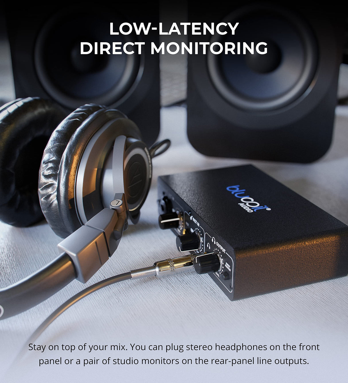 Blucoil Portable USB Audio Interface with 48V Phantom Power, USB Bus Power, Low-Latency Direct Monitoring for Home Studio Recording, Streaming, Gaming, and Podcasting on Windows and Mac