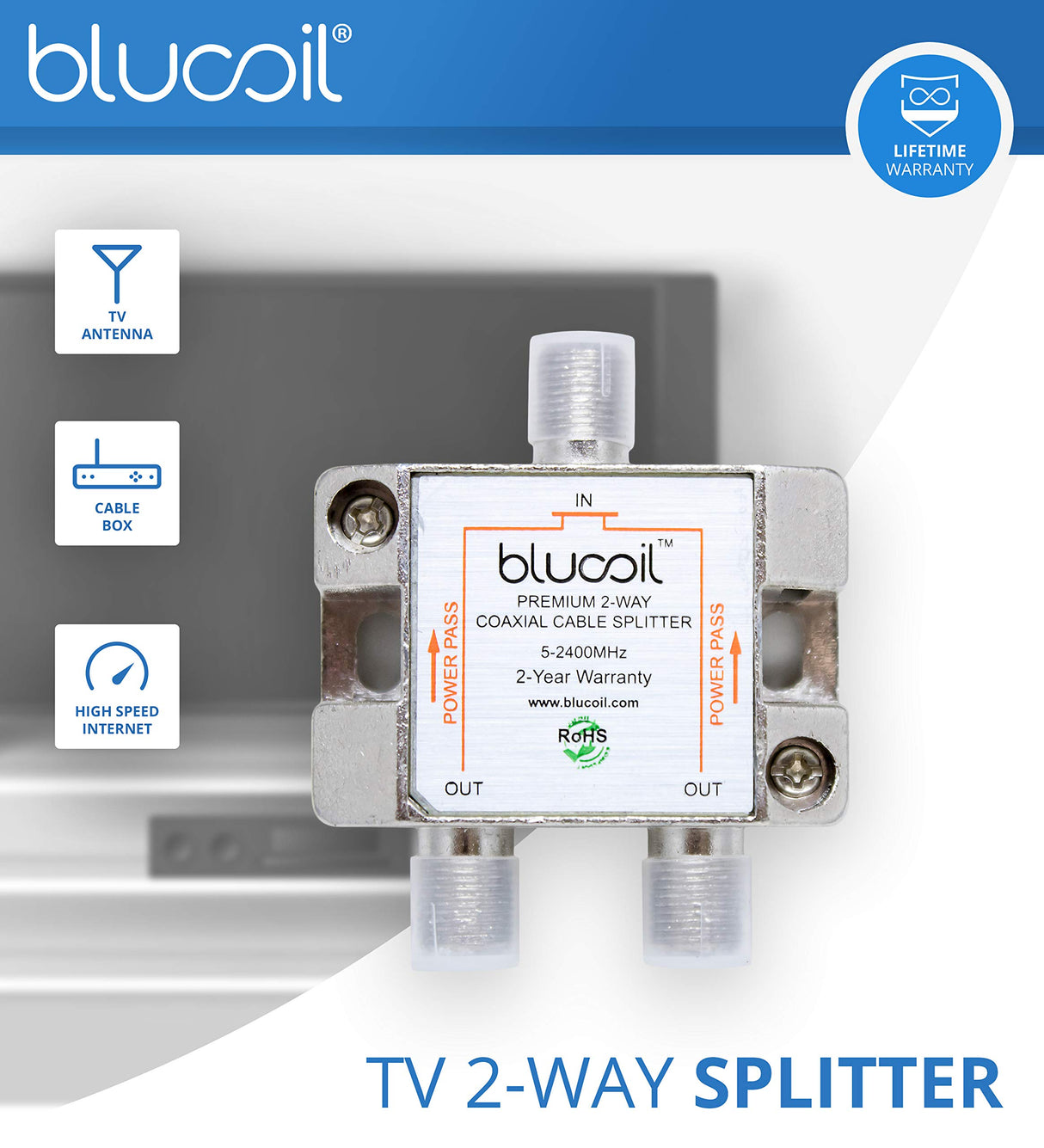 AirTV 2 Dual OTA TV Tuner with Integrated DVR - iOS, Android, Roku Compatible Bundle with Blucoil 2-Way TV Coaxial Cable Splitter, 10-FT Cat5e Cable, and 5X Cable Ties | Bonus $25 Sling TV Credit