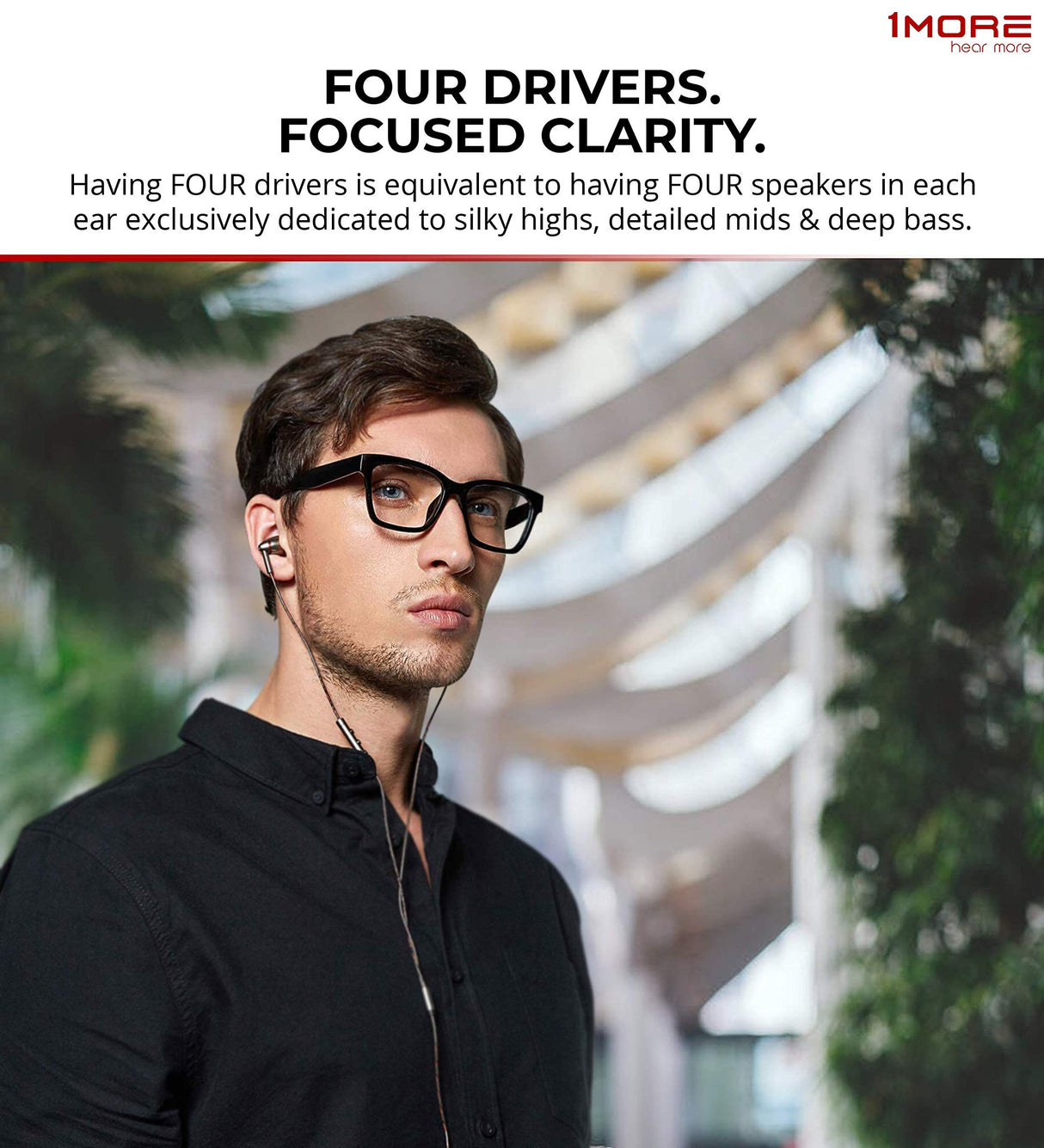 1MORE E1010 Quad Driver In-Ear Headphones Bundle with FiiO A1 Silver Portable Headphone Amplifier, Blucoil 6-FT Headphone Extension Cable (3.5mm), and Portable Earphone Hard Case