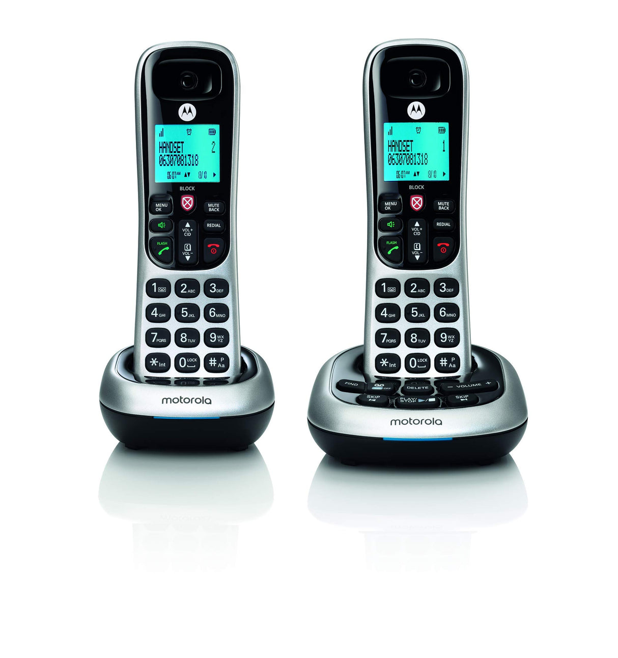Motorola CD4012 DECT 6.0 Cordless Phones with Digital Answering Machine and Call Block (2-Pack) Bundle with Blucoil 10-FT 1 Gbps Cat5e Cable, and Reusable Cable Ties (5-Pack)