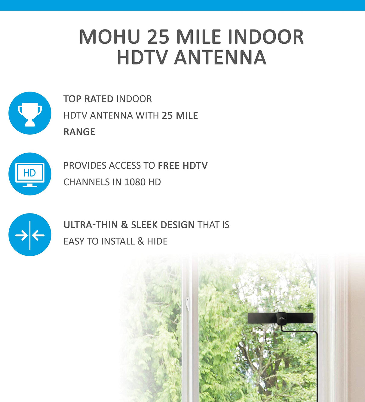 Sling AirTV Dual-Tuner Local Channel Streamer for TVs and Mobile Devices with DVR Capabilities and Works w/Sling TV Bundle with Mohu 25 Mile HDTV Antenna and Blucoil 5-Pack of Reusable Cable Ties