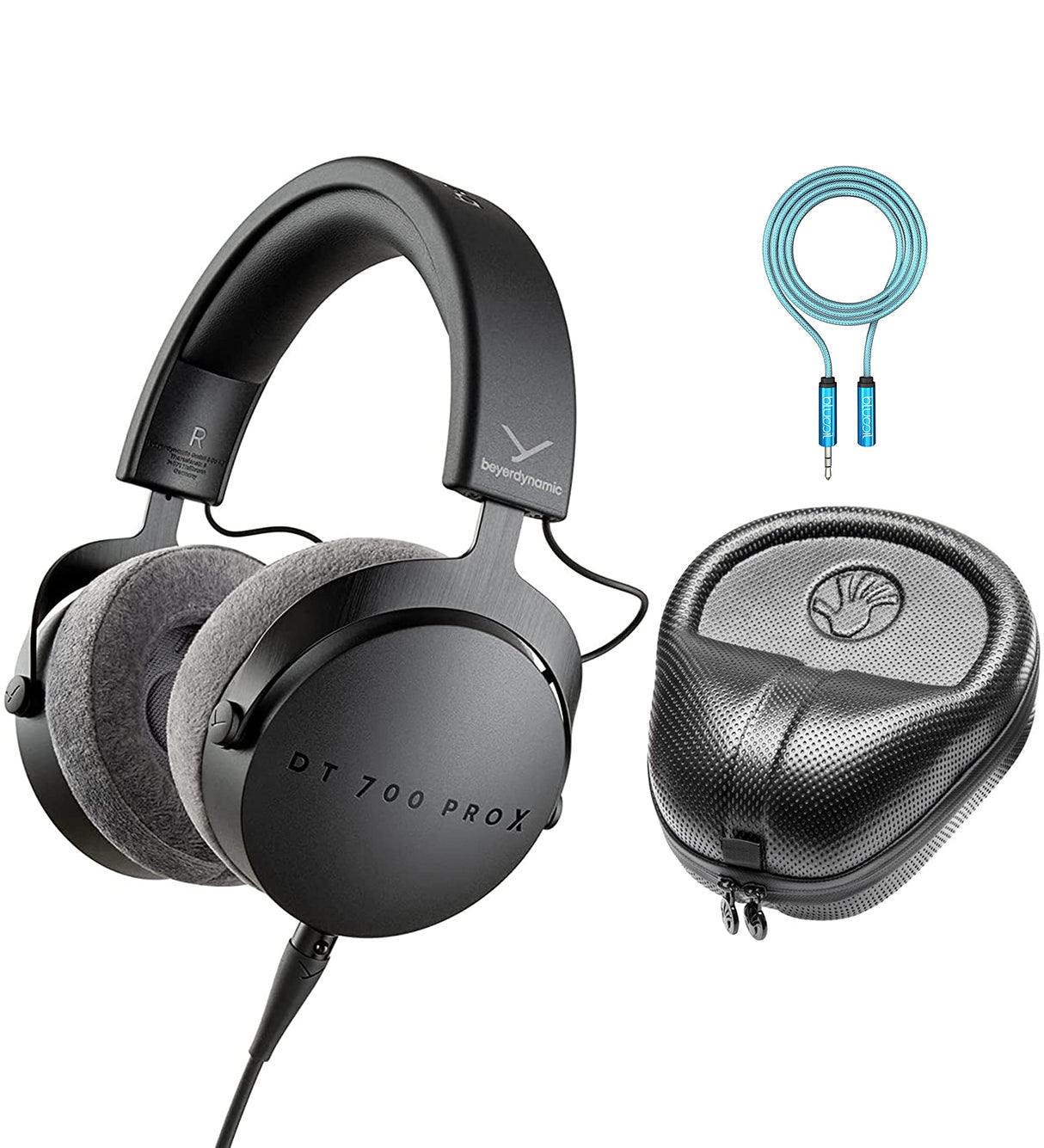 blucoil Beyerdynamics DT 700 PRO X Closed-Back Studio Headphones with Stellar.45 Driver for Recording Bundle 6' 3.5mm Headphone Extension Cable, and Slappa Full-Sized HardBody PRO Headphone Case