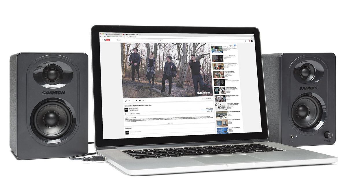 Samson SAM30 3-Inch Powered Studio Monitors Pair Featuring Polypropylene Woofer and 3/4-inch Silk-Dome Tweeter in MDF with Textured Vinyl Covering (Black)