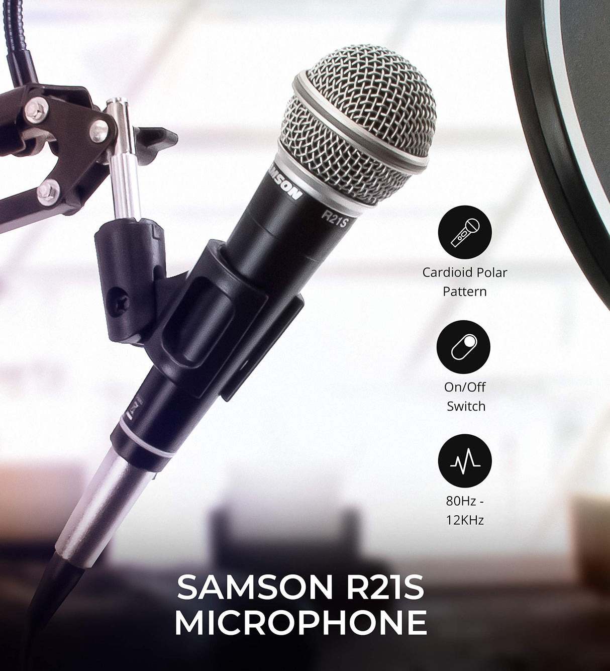 Orange Amplifiers Crush12 12W 1x6 Guitar Combo Amp (Black) Bundle with Blucoil Wireless Mic System, and Samson R21S Dynamic Microphone