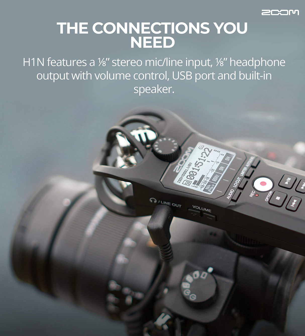 Zoom H1N Handy Recorder Bundle with 32GB Class 10 MicroSD Card, Samson SR350 Headphones, Blucoil 6' 3.5mm Extension Cable, 4 AAA Batteries, Mic Furry Windscreen, and Table Top Camera Tripod