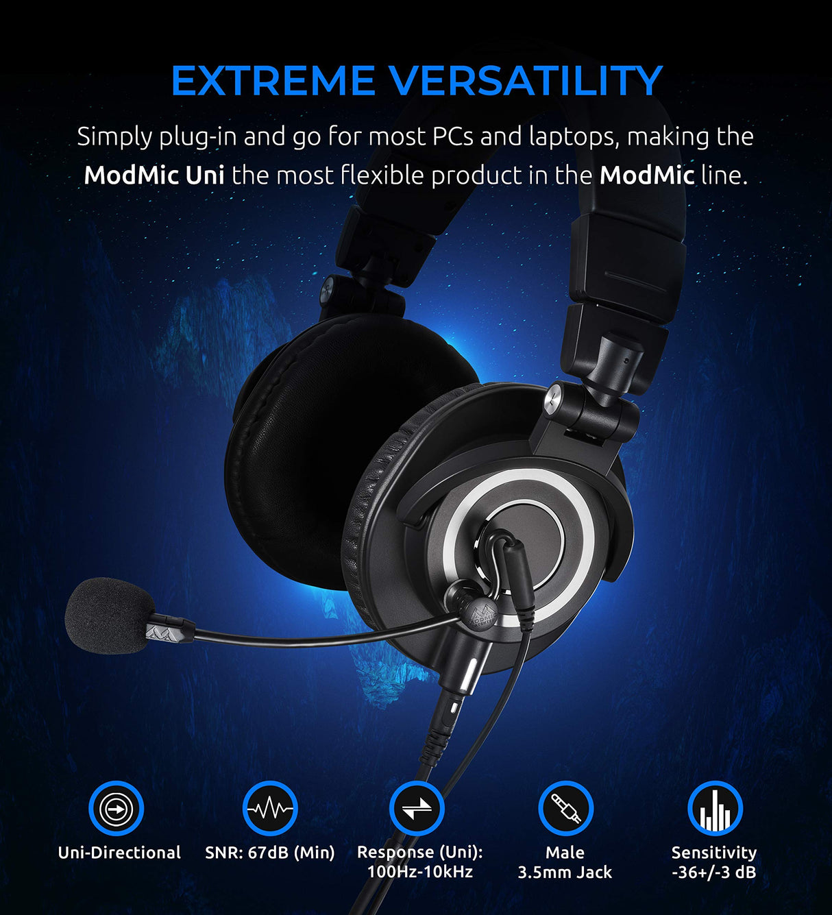 Antlion Audio ModMic Uni Attachable Noise-Cancelling Microphone with Mute Switch Bundle with Blucoil 1080p USB Webcam, USB Conference Speakerphone, USB-A Mini Hub, and 3' USB Extension Cable