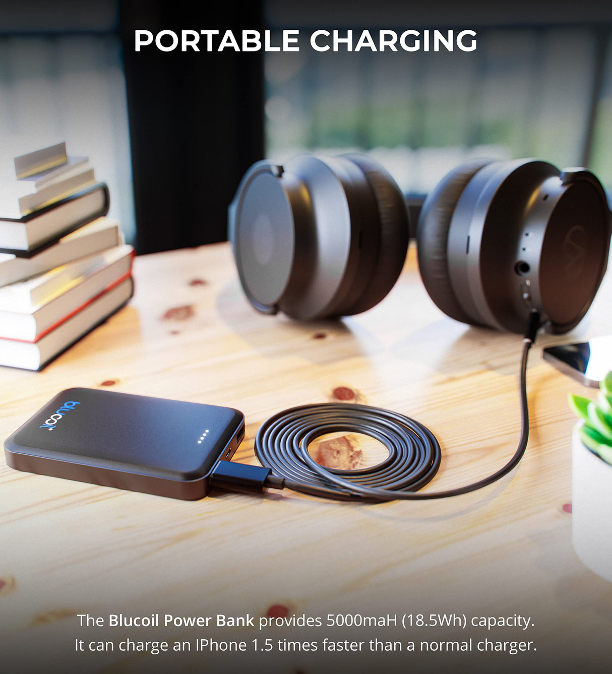 blucoil 5000mAh Portable Power Bank for Smartphones, Tablets, Digital Cameras, MP3/MP4 Players, Headphones, and Game Consoles