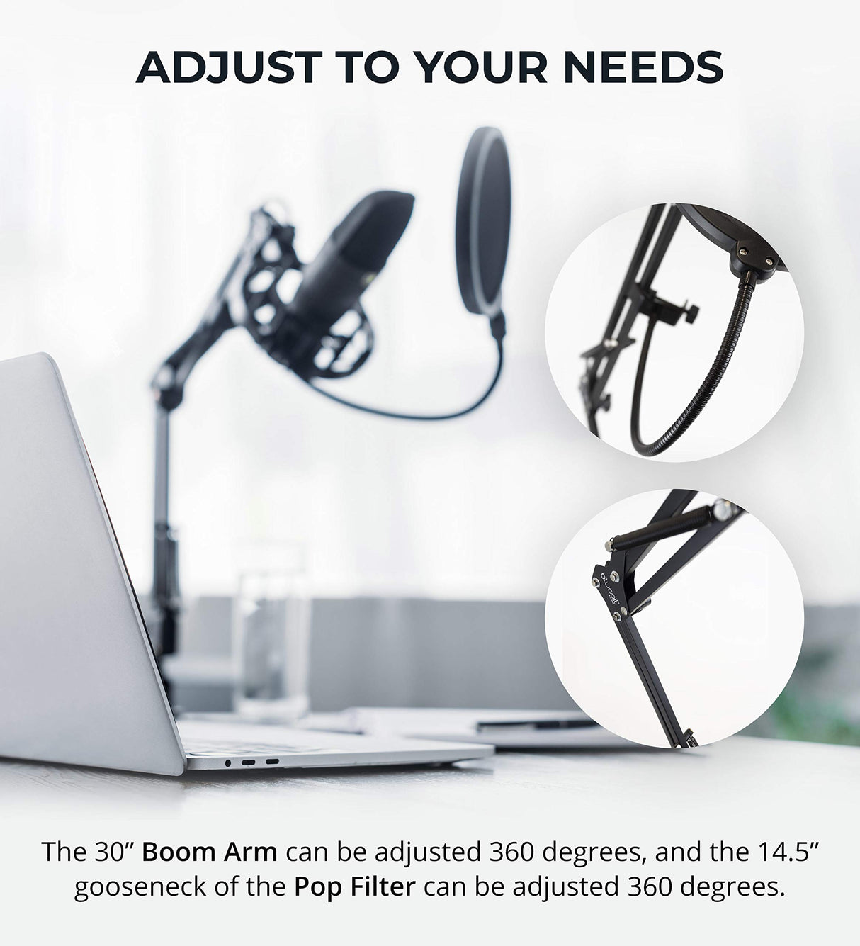 blucoil Audio Technica AT2005USB Cardioid Dynamic USB/XLR Microphone for PA Systems, Windows and Mac Bundle with Desk Tripod Mic Stand Boom Arm Plus Pop Filter